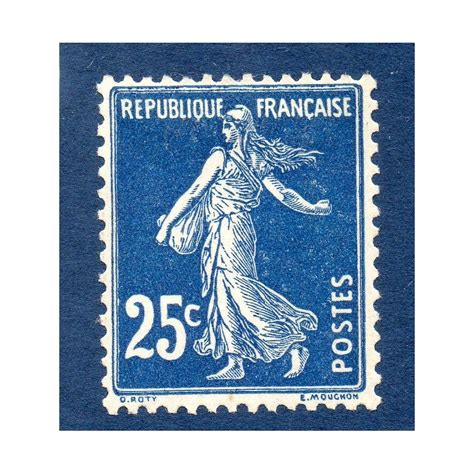 Timbre France Yvert No 140a Semeuse Fond Plein 25c Bleu Foncé Neuf
