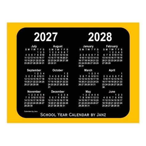 2027 2028 Gold Neon Mini School Calendar By Janz Postcard