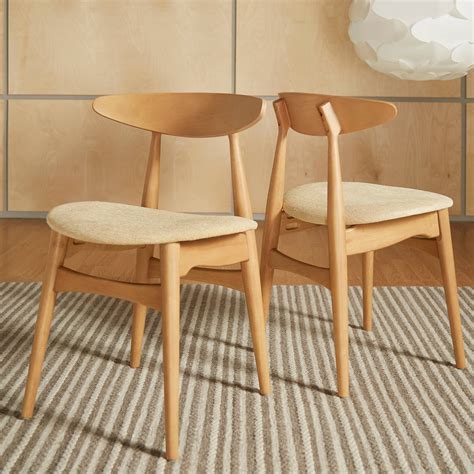 Chelsea Lane Mid Century Modern Beige Upholstered Wood Side Chairs Set