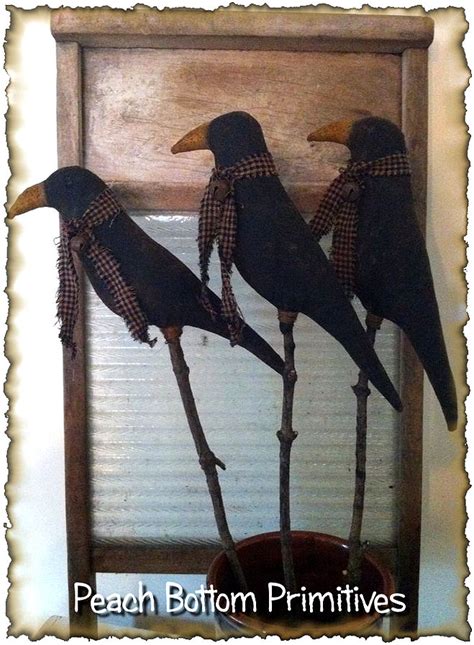Epattern~primitive Crows On A Stick Crock Fillers Sewing