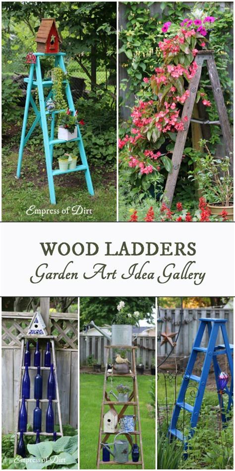 12 Creative And Rustic Garden Art Ladder Ideas Wood Ladder Decor Old