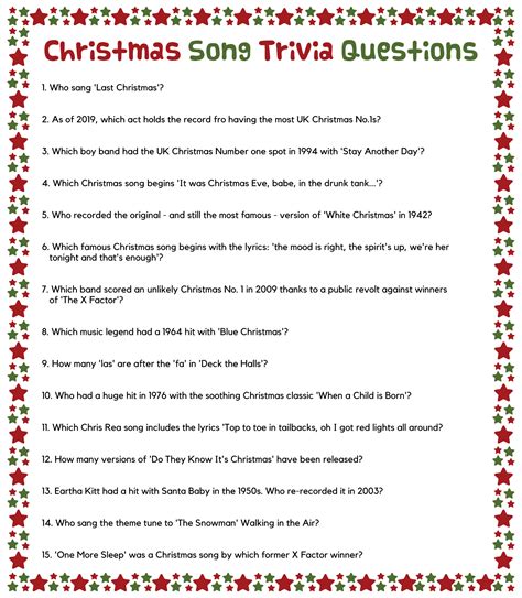 Free Printable Christmas Song Trivia