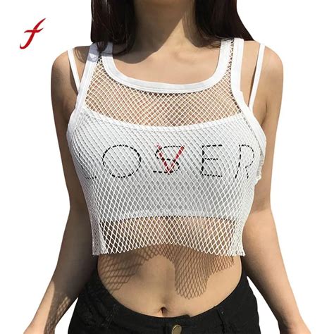 Tank Tops Hollow Out Vest Mesh Perspective Halter Sexy Fashion Womens Casual Crop Top Women Tank