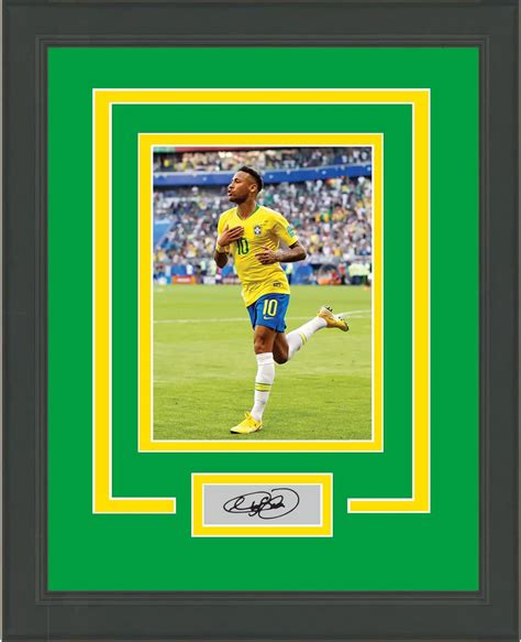 framed neymar jr facsimile laser engraved signature auto brazil 11x14 soccer futbol photo at