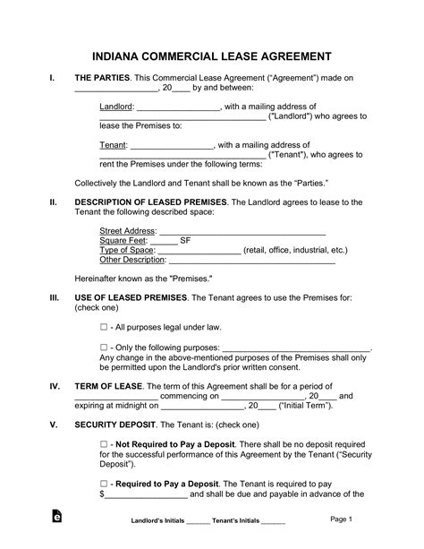 Free Indiana Commercial Lease Agreement Template Pdf Word Eforms