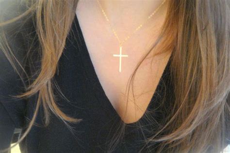 Large Simple Gold Cross Necklace Vermeil Gold Plain Cross Etsy Gold