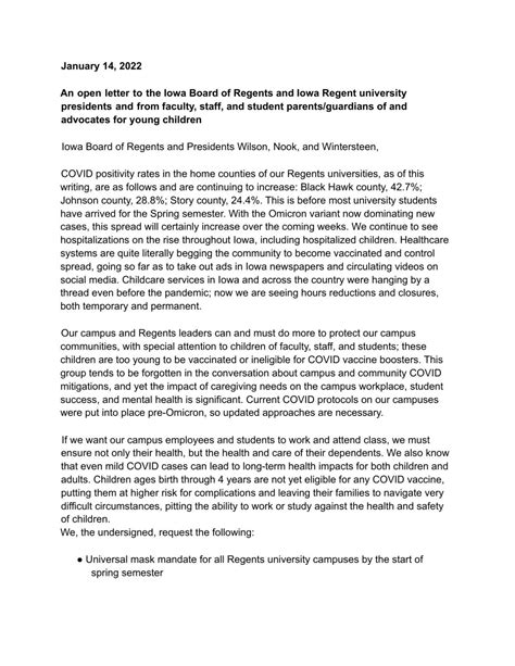In open letter to Iowa Board of Regents, faculty, student and parents