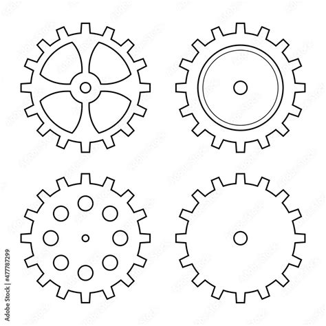 Gear A Set Of Different Gears Outline Drawing Stock Vector Adobe Stock