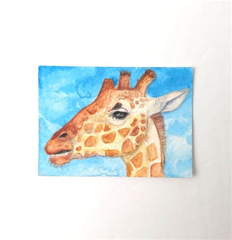 Giraffe Face Original Watercolor Painting Aceo Trading Card Sized One
