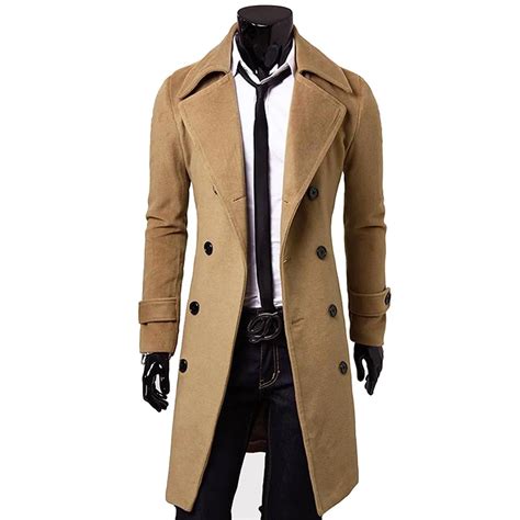 Custom Made Brown Trench Coat Men Double Breasted Winter Overcoat Men Long Coat Cashmere Wool