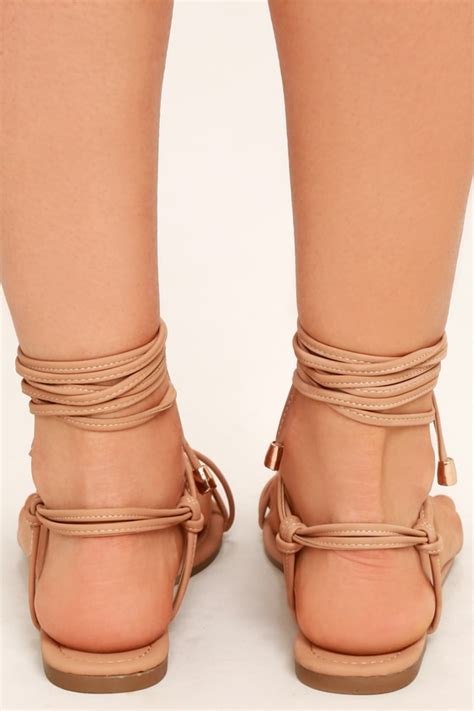 Cute Nude Sandals Flat Sandals Lace Up Sandals