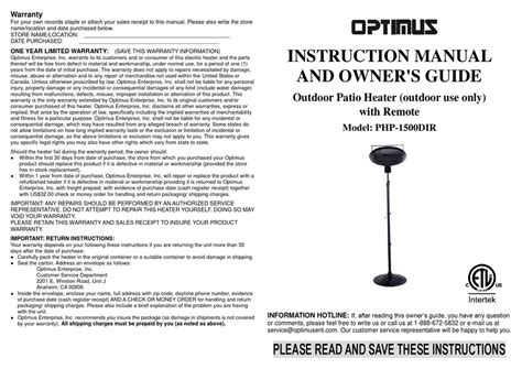 Optimus Php 1500dir Instruction Manual And Owners Manual Pdf Download