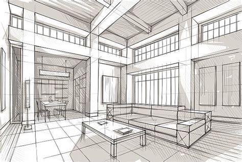 Vector Illustration Of Interior Design In The Style Of Drawing