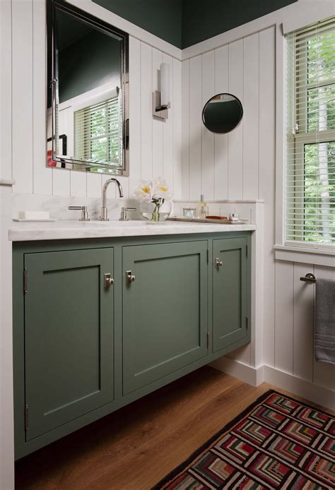 Beautiful Transitional Bathroom With Green Cabinets Pictures Ideas My