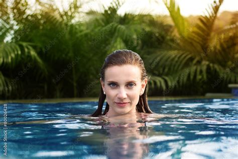 Sexy Woman Swimming In Pool Stock Photo Adobe Stock