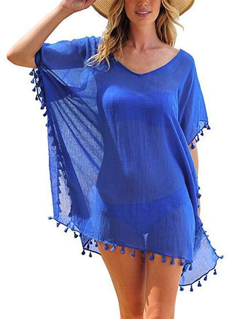 Nituyy Nituyy Womens Pom Pom Tassel Bathing Swimsuit Loose Cover Up