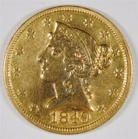 1849 D 5 Gold Liberty Au Cleaned Rare Dahlonega Mint Gold