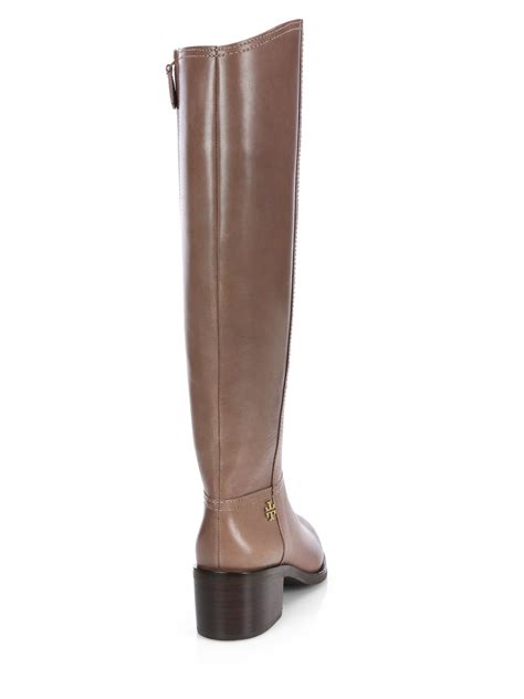 lyst tory burch fulton leather knee high boots in brown