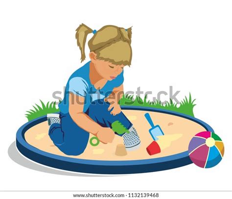 Little Girl Playing Sand Stock Vector Royalty Free 1132139468