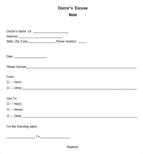 Free Printable Doctor Excuse Templates