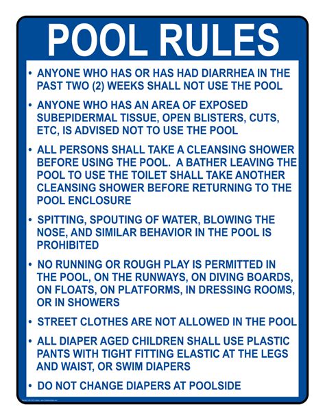 Vertical Pool Rules Sign Sign Recreation Policies Regulations