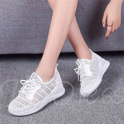 Mesh Breathable Lace Up Sports White Sneakers For Women Perfect Shoes