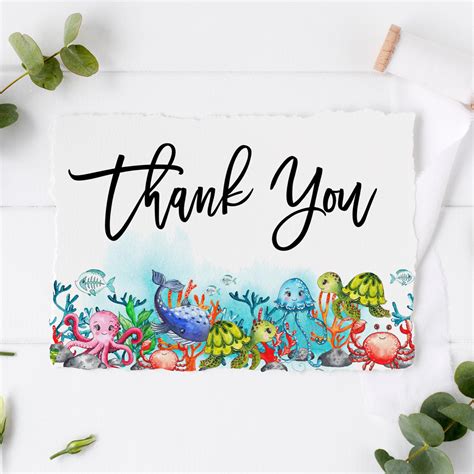 Under The Sea Thank You Card Printable Watercolor Turtle Etsy