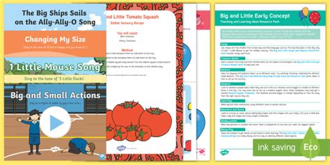 Big And Little Early Concept Teaching And Learning Ideas Resource Pack