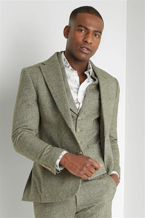 Buy Moss Skinny Fit Sage Herringbone Suit Herringbone Tweed Jacket