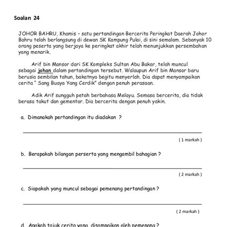 Contoh soalan bm pemahaman tahun 2 (1). Soalan Bahasa Melayu Tahun 4 Pemahaman Serta Jawapan