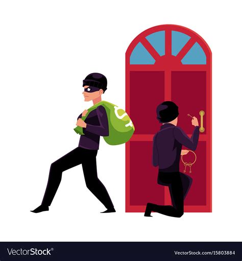 Thief Burglar Breaking In House And Walking Away Vector Image