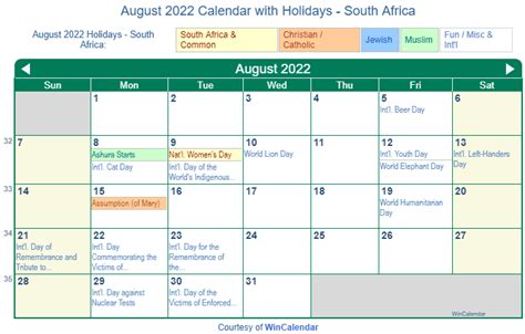 Print Friendly August 2022 South Africa Calendar For Printing
