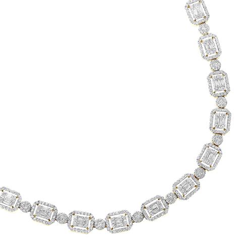 Unique Ladies Diamond Necklace 10k Yellow Gold 17 Carats Baguette Round