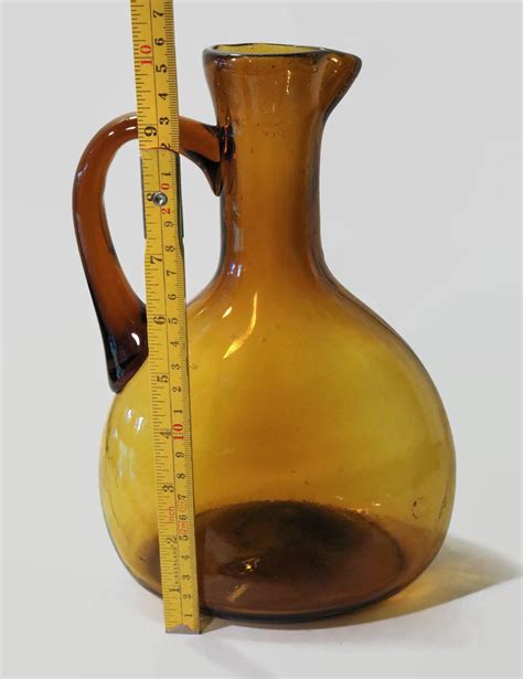 Vintage Amber Glass Jug Decanter Bottle With Handle Hand Blown