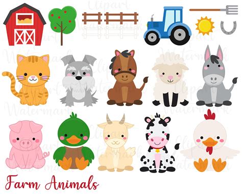 Farm Clipart Baby Animals Farm Clip Art Sheep Dog Cow Etsy Uk