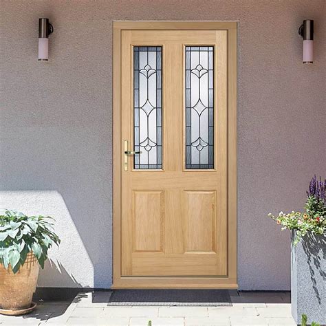 Salisbury Exterior Oak Door And Frame Set Part Frosted Double Glazing