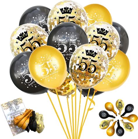 55th Birthday Balloons 55 Years Black Gold Latex Confetti