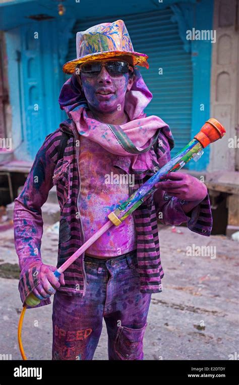 India Uttar Pradesh State Mathura Holi The Festival Of Colors Is The