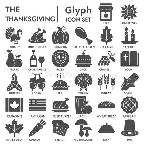 Thanksgiving Day Solid Icon Set National Holiday Celebration Symbols