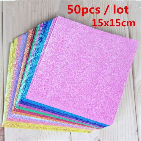 50 Pieces Glitter Handmade Origami Papers Shiny Decorative Craft Papers