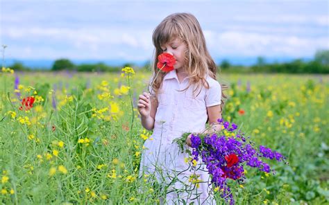 Kids Children Nature Landscapes Flowers Fields Spring Joy