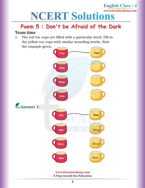 Ncert Solutions For Class 4 English Unit 5 Dont Be Afraid Of The Dark