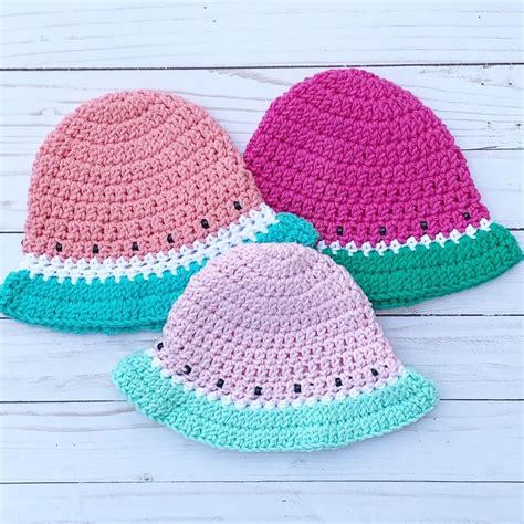 Watermelon Crochet Bucket Hat Knit Sun Hat Ready To Ship Etsy