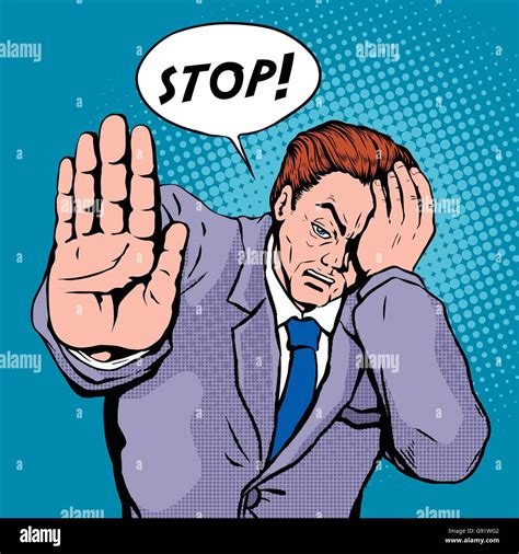 Stop Pop Art Illustration Man Showing Stop Gesture Stock Vector Image