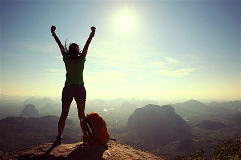 Woman Standing Mountain Top Silhouette Pictures Images And Stock