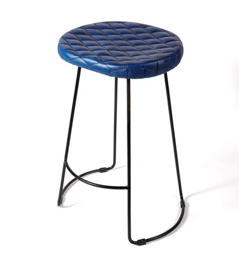 Blue Leather Top Bar Stool 70cm Evelyn Lily Interiors