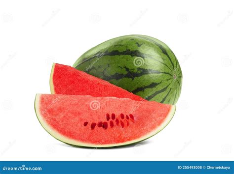 Tasty Whole And Cut Watermelon On White Background Stock Photo Image