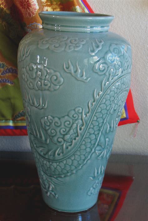 Celadon Dragon Vase 19 Back View Of Dragon Vase Boon Decor