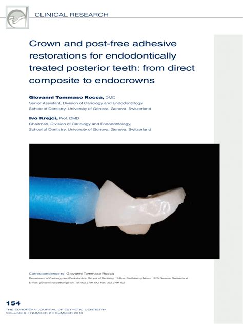 Pdf Crown And Post Free Adhesive Restorations For Endodontically