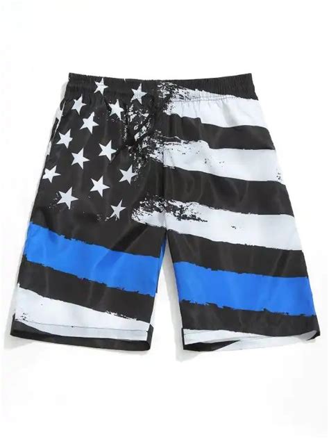 American Flag Print Drawstring Board Shorts Mensbottoms Menspants American Flag Print Board